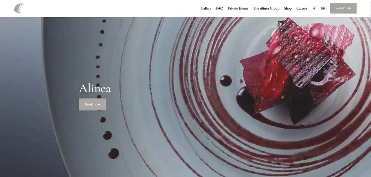 Alinea business website showcasing one of their most popular plates