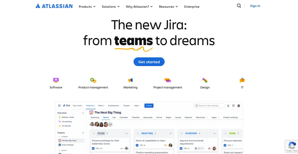 Atlassian B2B website showcasing their updated JIRA service