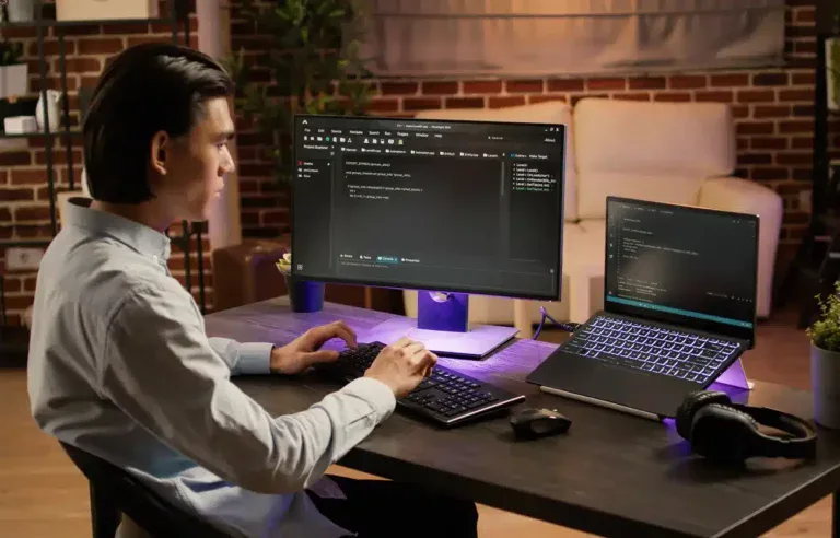 "Benefits of investing in custom website" article featured image (working developer)