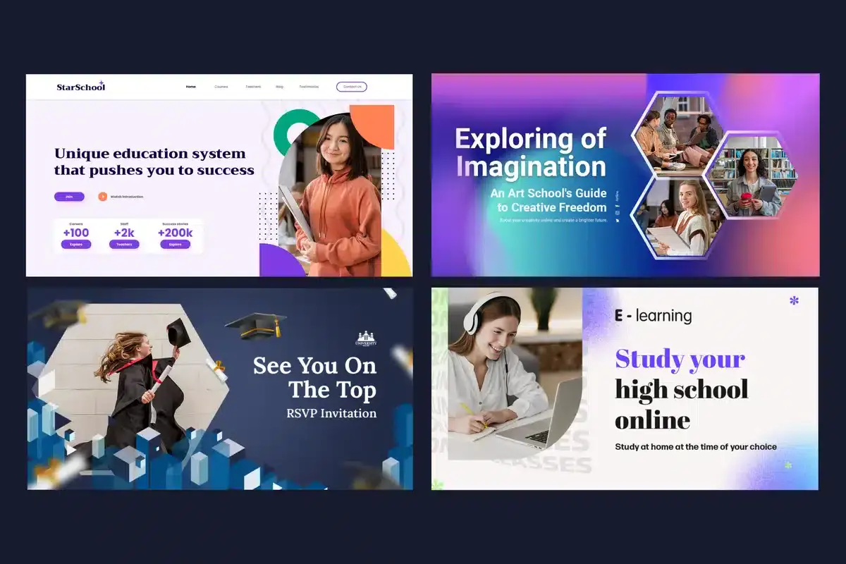 Collage of four different university website landing pages