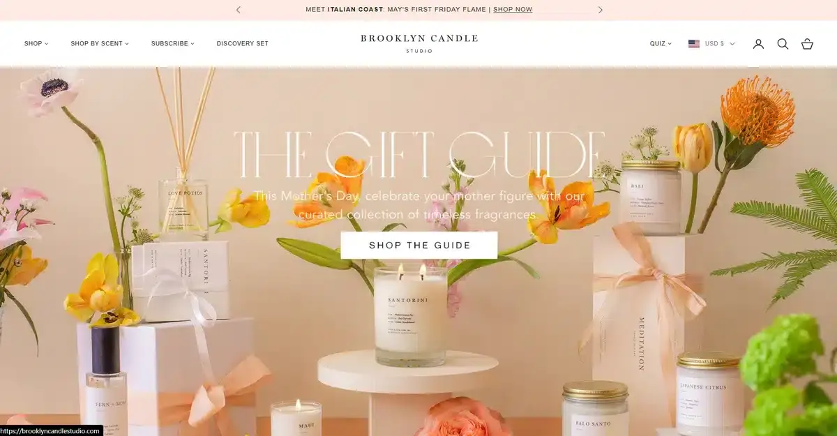 Brooklyn Candle Studio's business website showing their latest products in one image