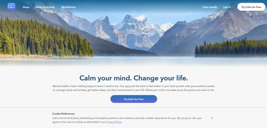 Calm website explaining the importance of mindfulness