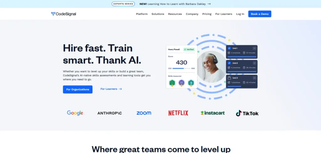 codesignal business website showing what they can offer clients