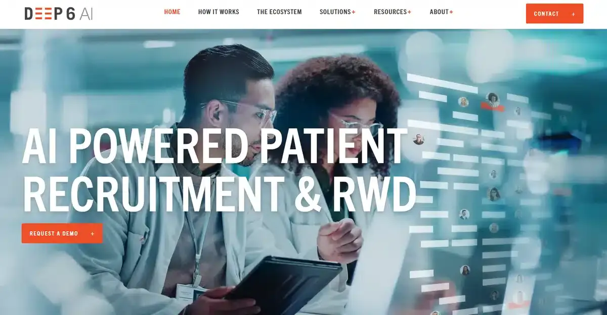 DEEP 6 AI B2B website with a bold copy and a simple CTA in bright orange