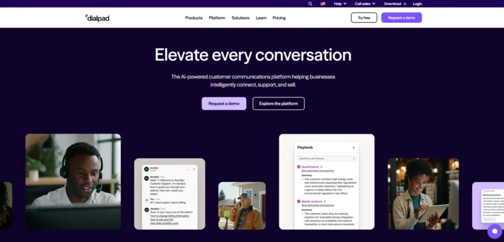 Dialpad homepage showcasing all it can do for their customers