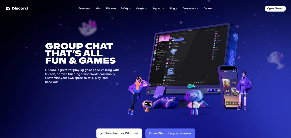 Discord website prompting visitors to join their app