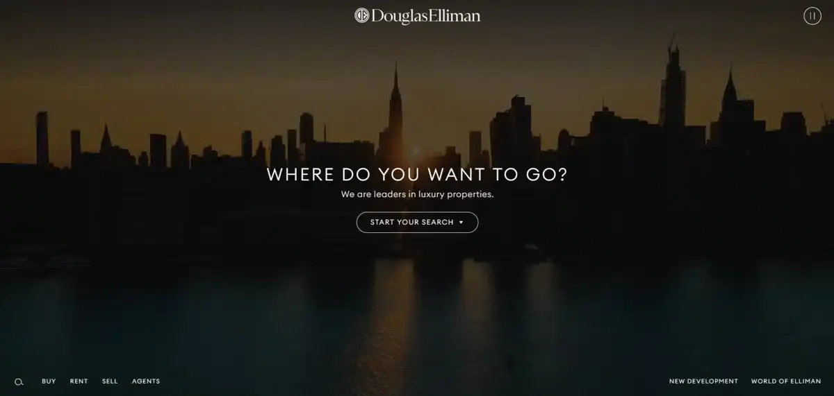 Douglas Elliman business website showing their latest houses and apartments on sale