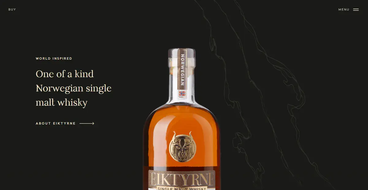 Eiktyrne's business website showing their most popular single malt whiskey