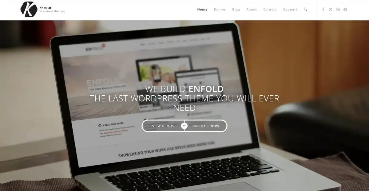 Enfold's business wbesite showing a simple call to action to buy or see a demo of their WordPress theme