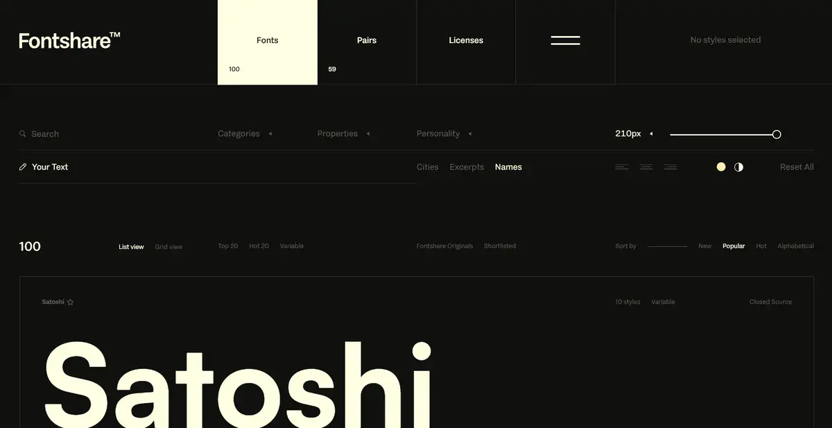 Fontshare's business website showign the latest fonts