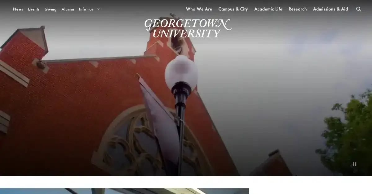 Georgetown University's website showing their main building at their campus