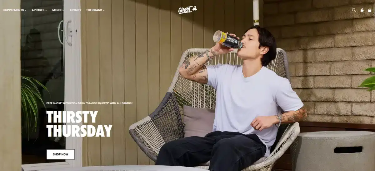 Ghost business website showcasing someone drinking of their products