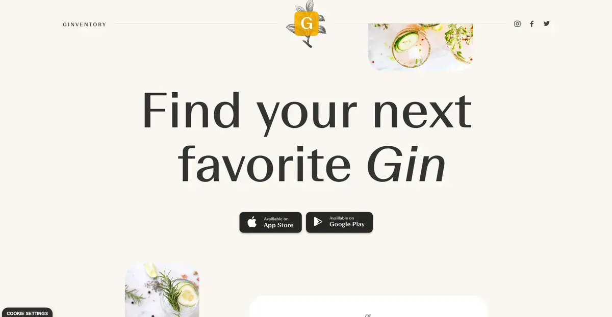 Ginventory's business website showing where to download the app