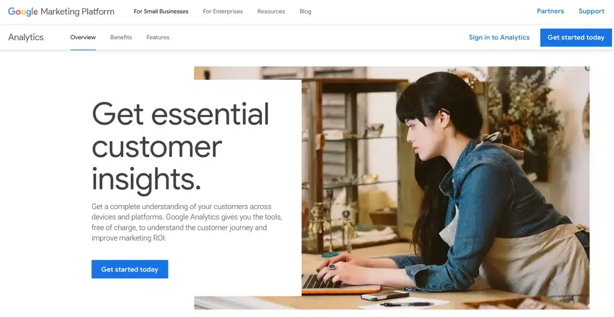Google analytics business page explaining their product
