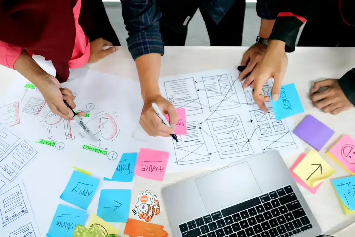 Group creating website mockup for a custom website