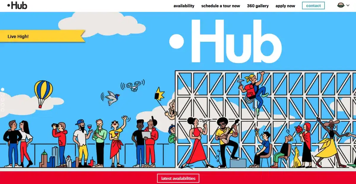 Hub's Brooklyn website with a custom illustration on their main page