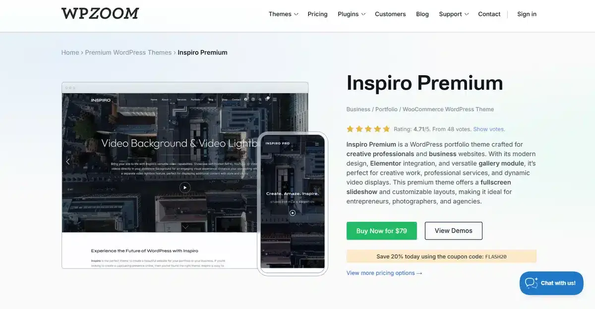 Inspiro's business website showcasing its WordPress theme