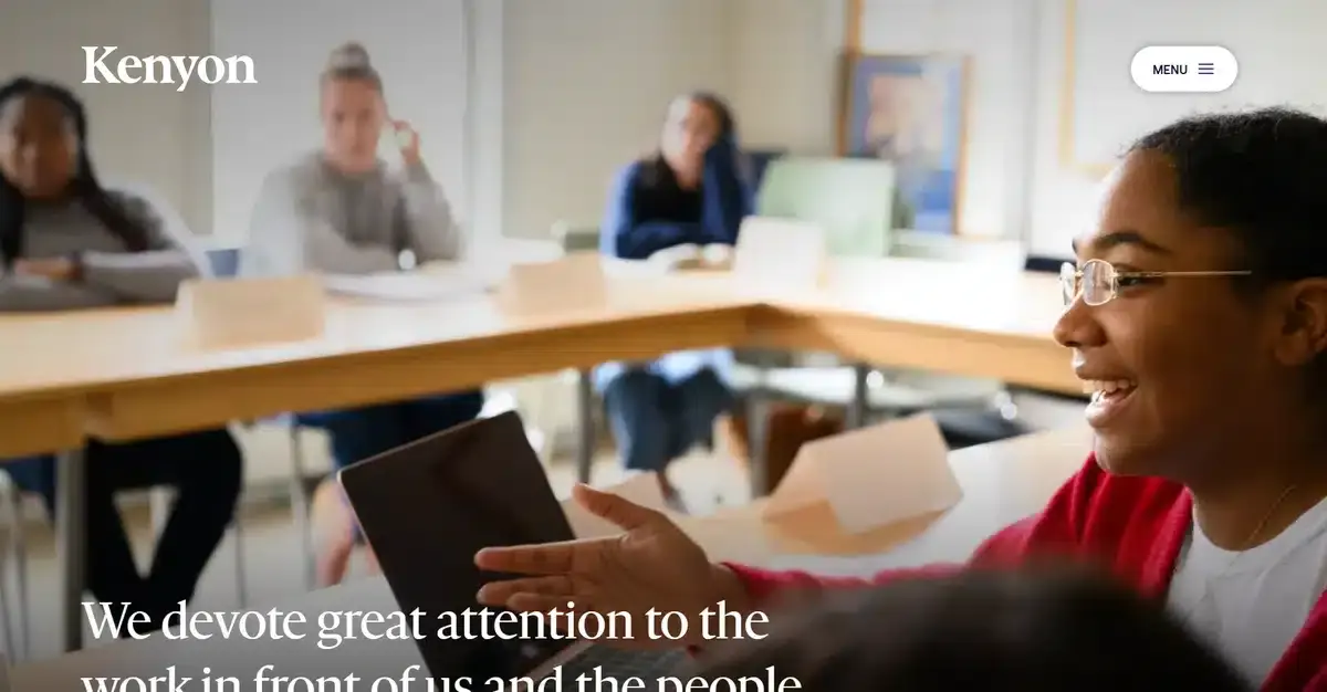 Kenyon College's website showing an students debating mid class