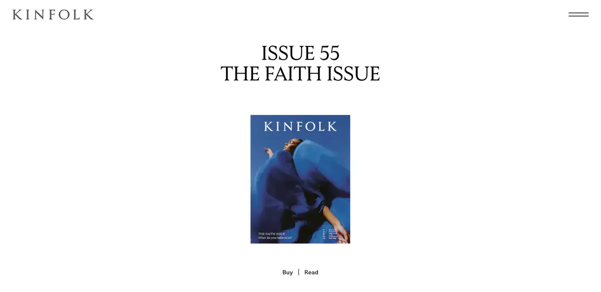 Kinfolk's business website showing their latest magazine