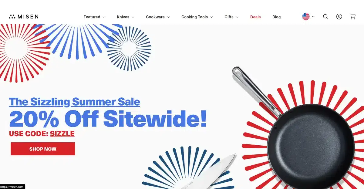 Misen business website showing their 4th of July discounts
