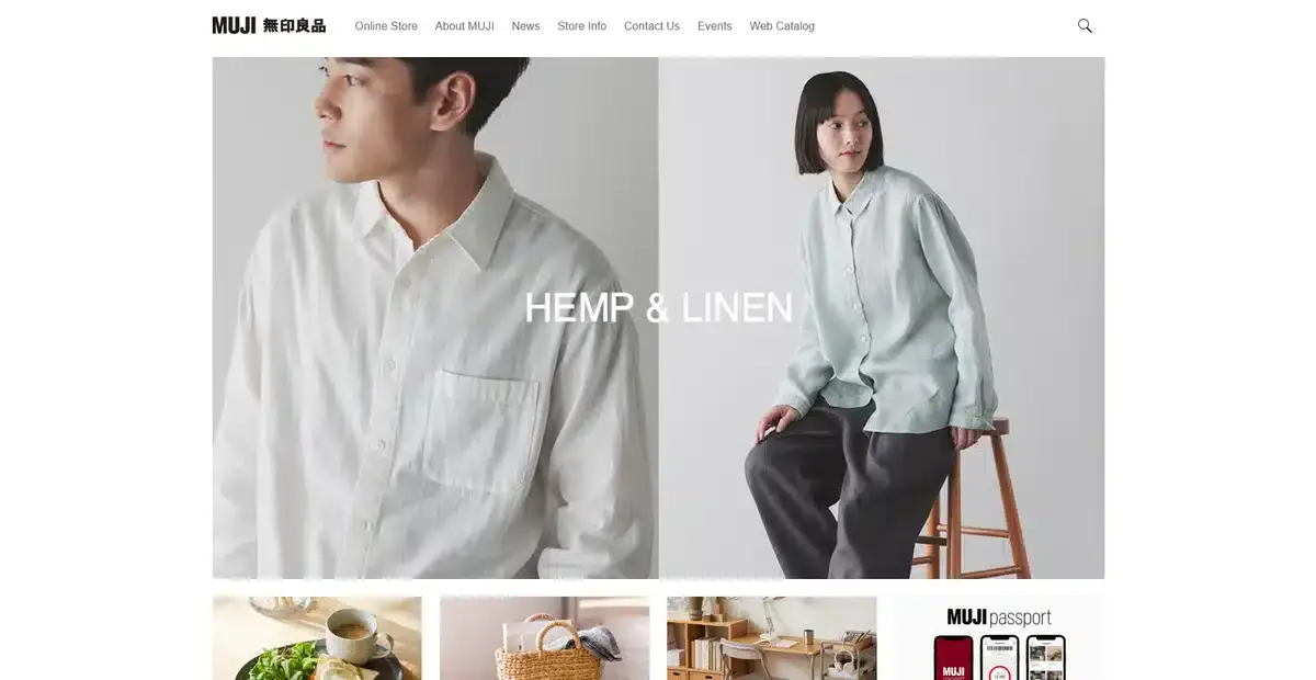 Muji's business website showing their latest clothing collection