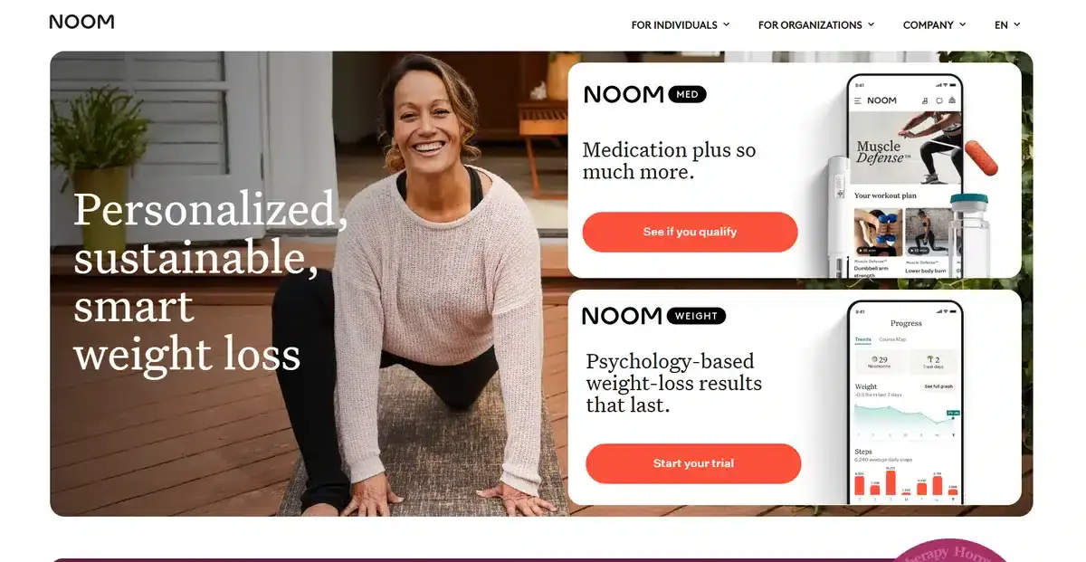 Noom business website showing their two apps