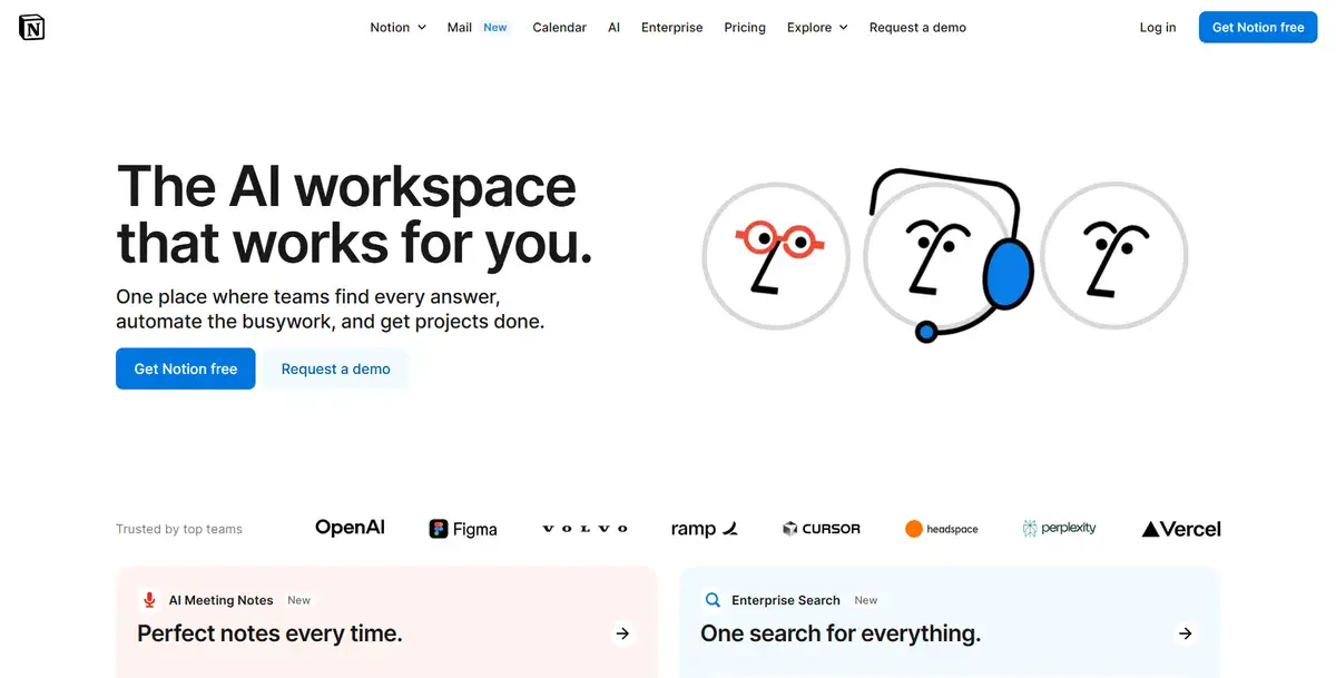 Notion B2B website showing what their app can do for you