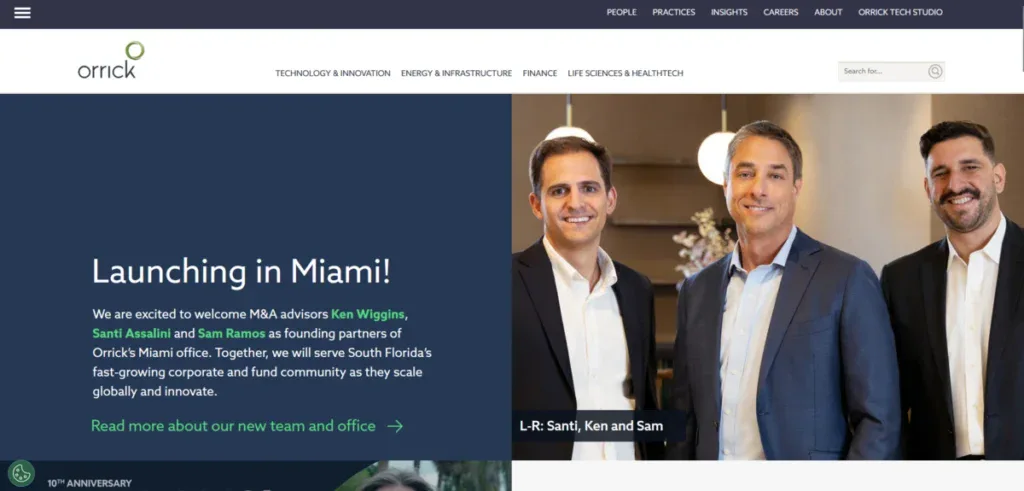 Orrick business website explaining what they can do for you