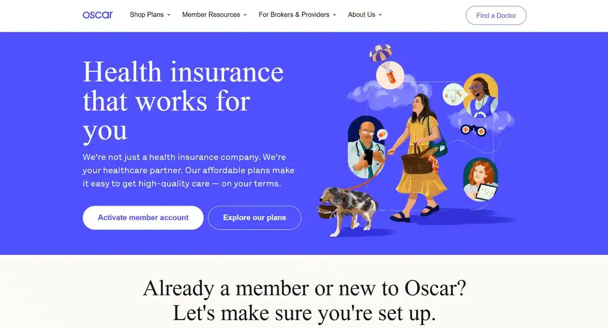 Oscar Health business website showing their main service