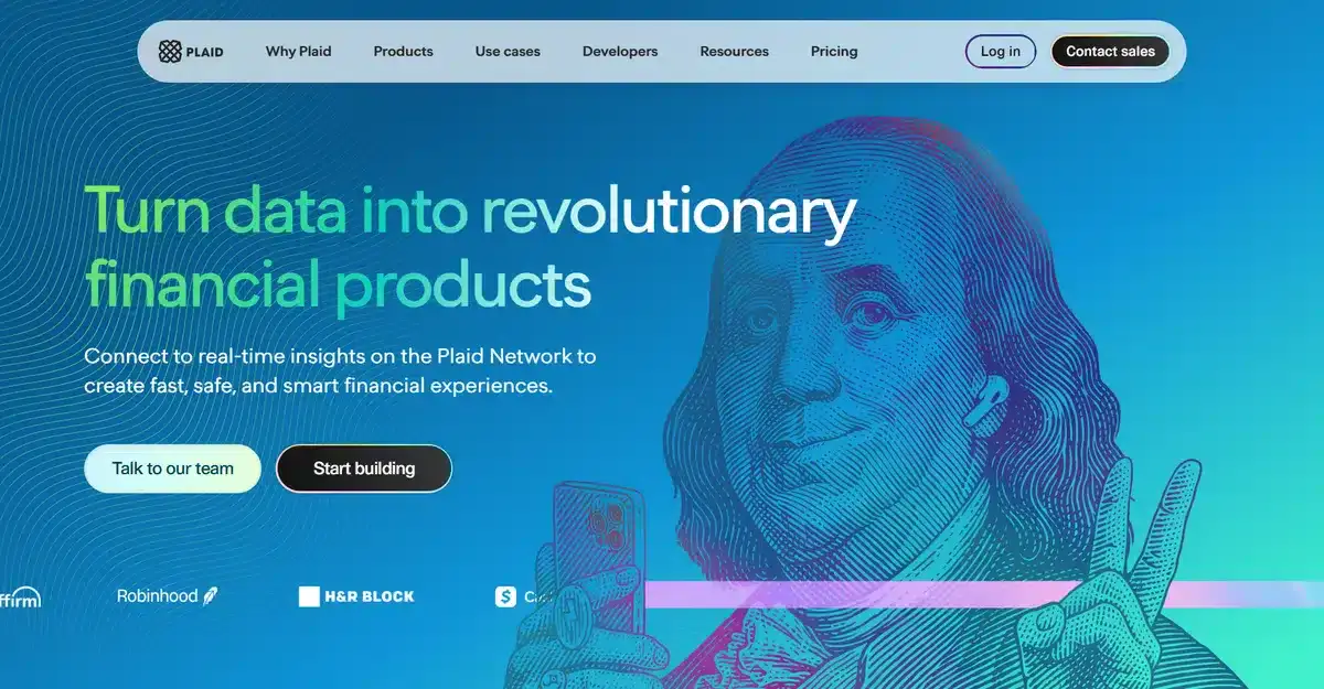 Plaid business website showing their latest product