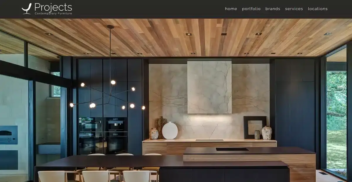 Projects Contemporary Furniture's business website showing their latest kitchen project