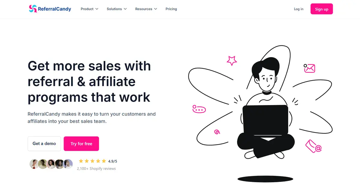 Referralcandy's website providing a link to try their plugin
