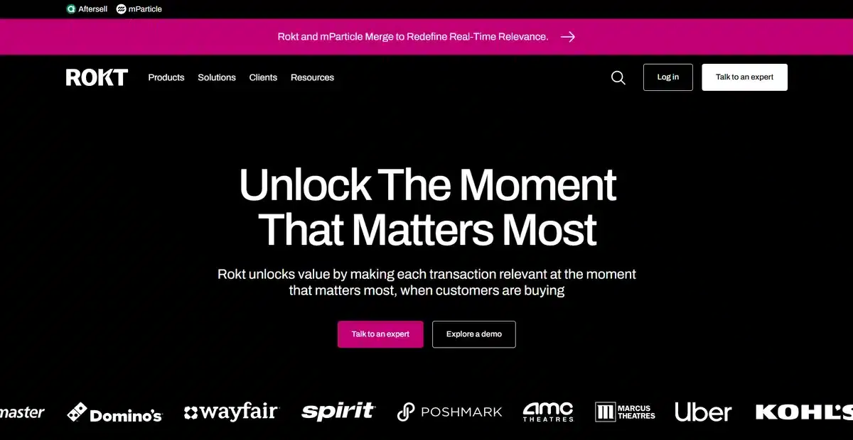 Rokt business website prompting users to learn more about their service
