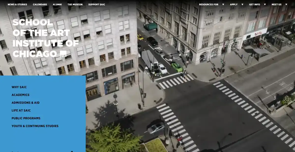 School of the Art Institute of Chicago's website showing a bird's eye view of a street in Chicago