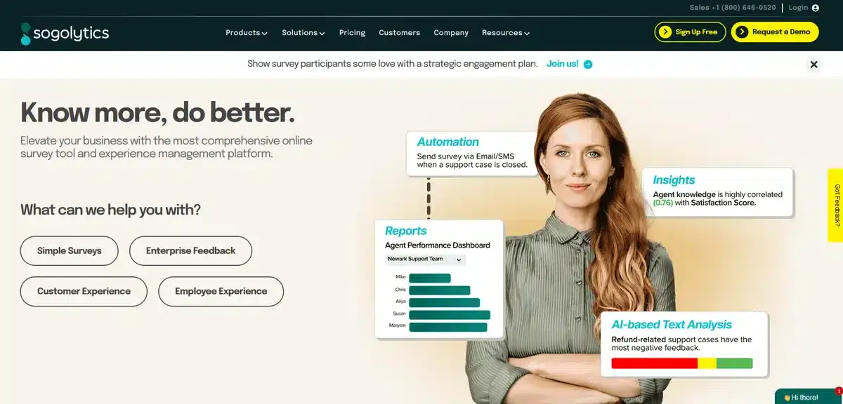 Sogolytics' website showing their survey product