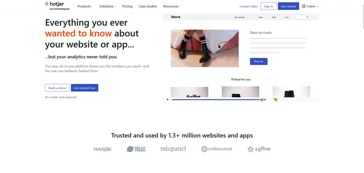 HotJar's website showcasing their heatmap behavior tool for websites