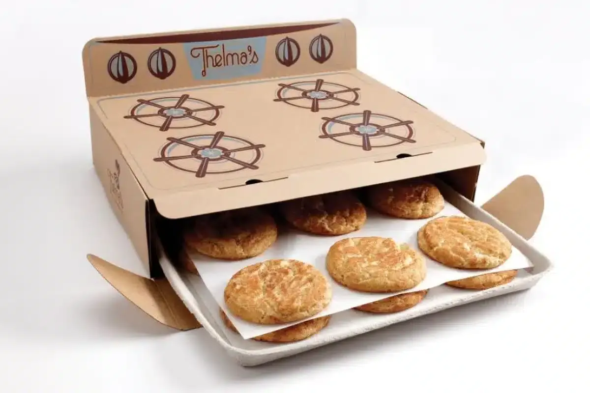 Thelma's treats oven box packaging design