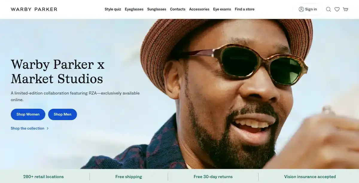 Warby Parker business website showing their latest limited edition product
