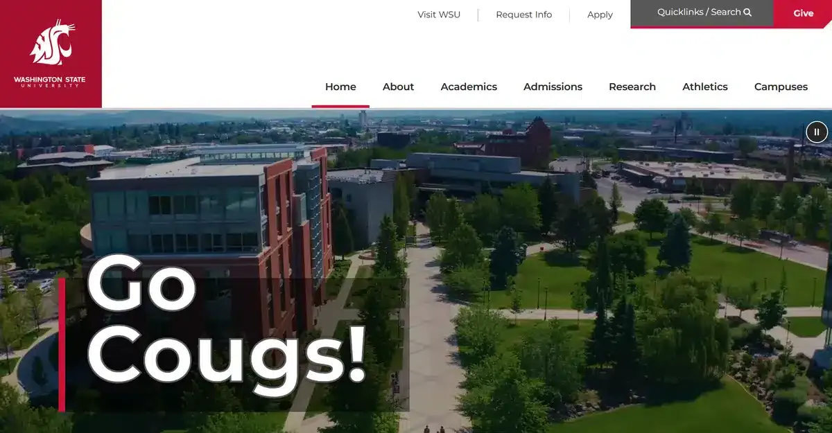 Washington State University's website showing a bird's eye view of their campus