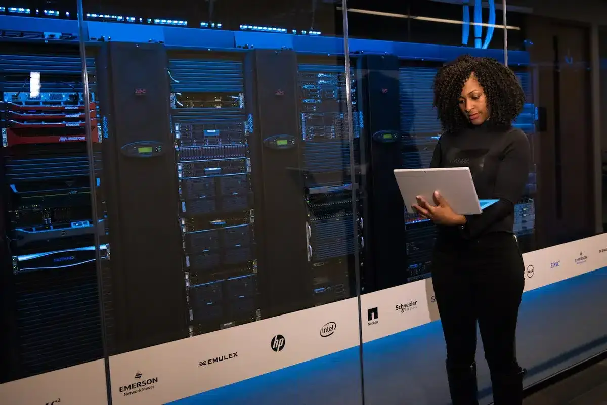 Worker checking servers for a San Francisco startup
