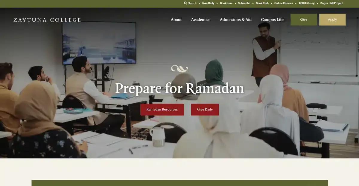 Zaytuna college's website showing a teacher explaining a class to students