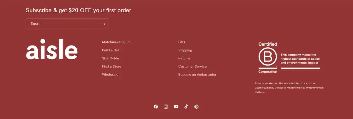 aisle website footer examples