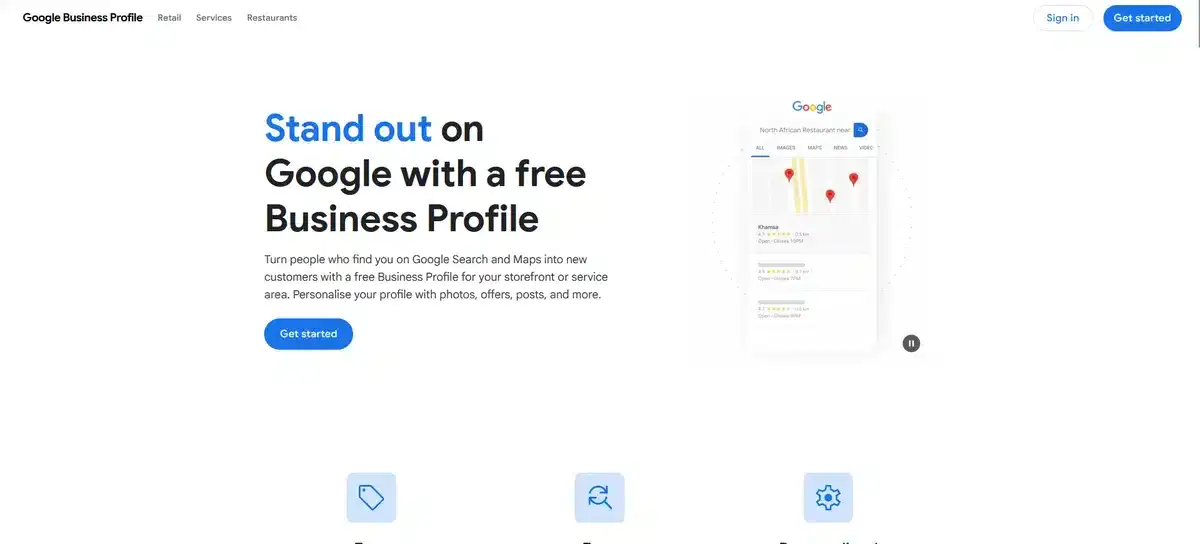 Google business profile page prompting you to create a profile for your company