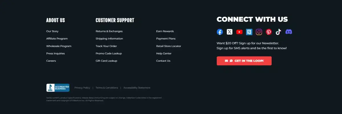 sideshow website footer examples
