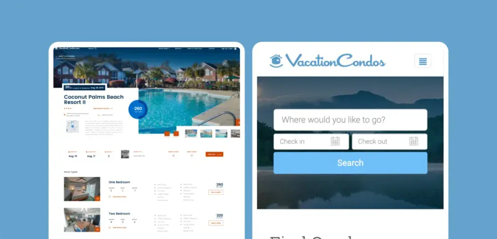 vacation condos new vs old website screenshots