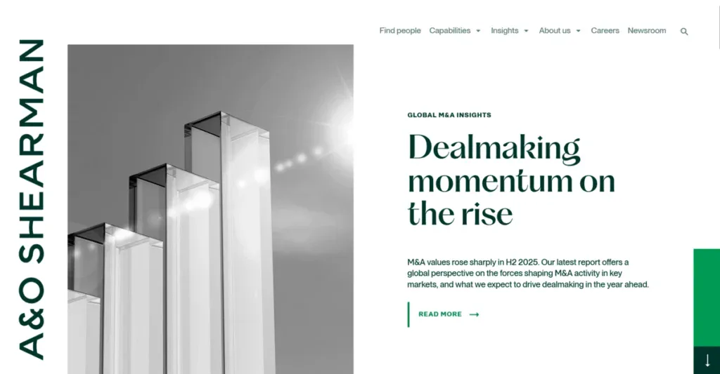 A&O Shearman business website showing what they do