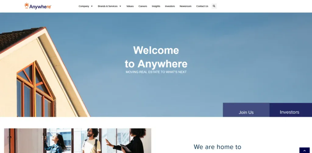 Anywhere business website showing popular properties