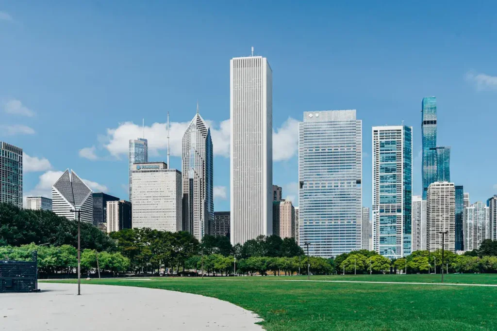 a panoramic photo of Chicago's buildings