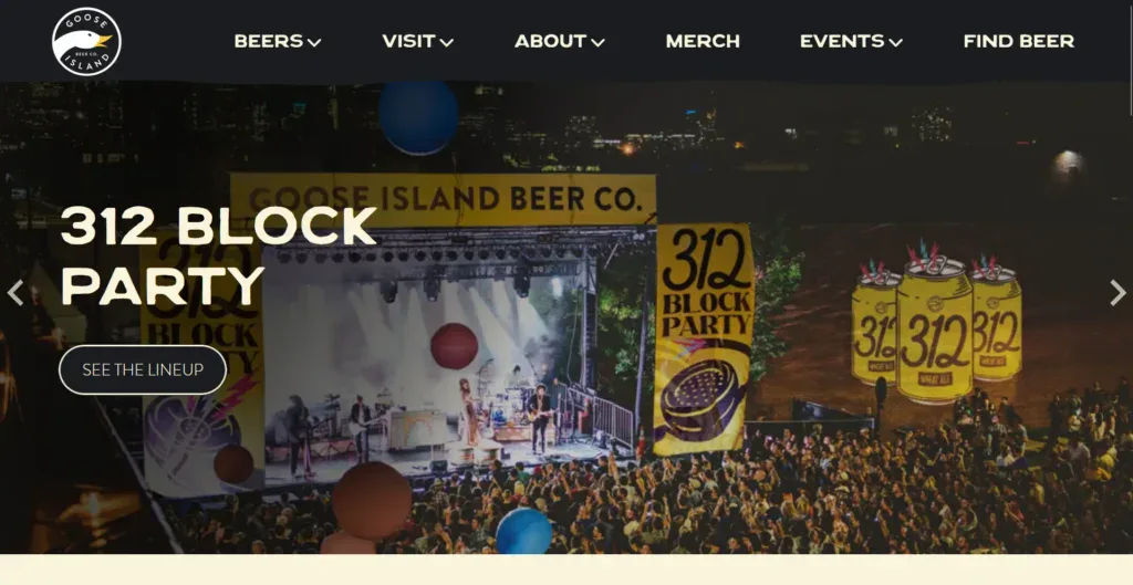 Goose Island business website showcasing latest events they are a part of