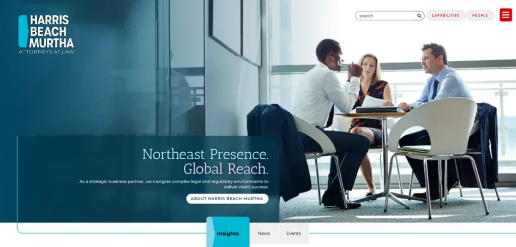 Harris Beach business website showing services they offer